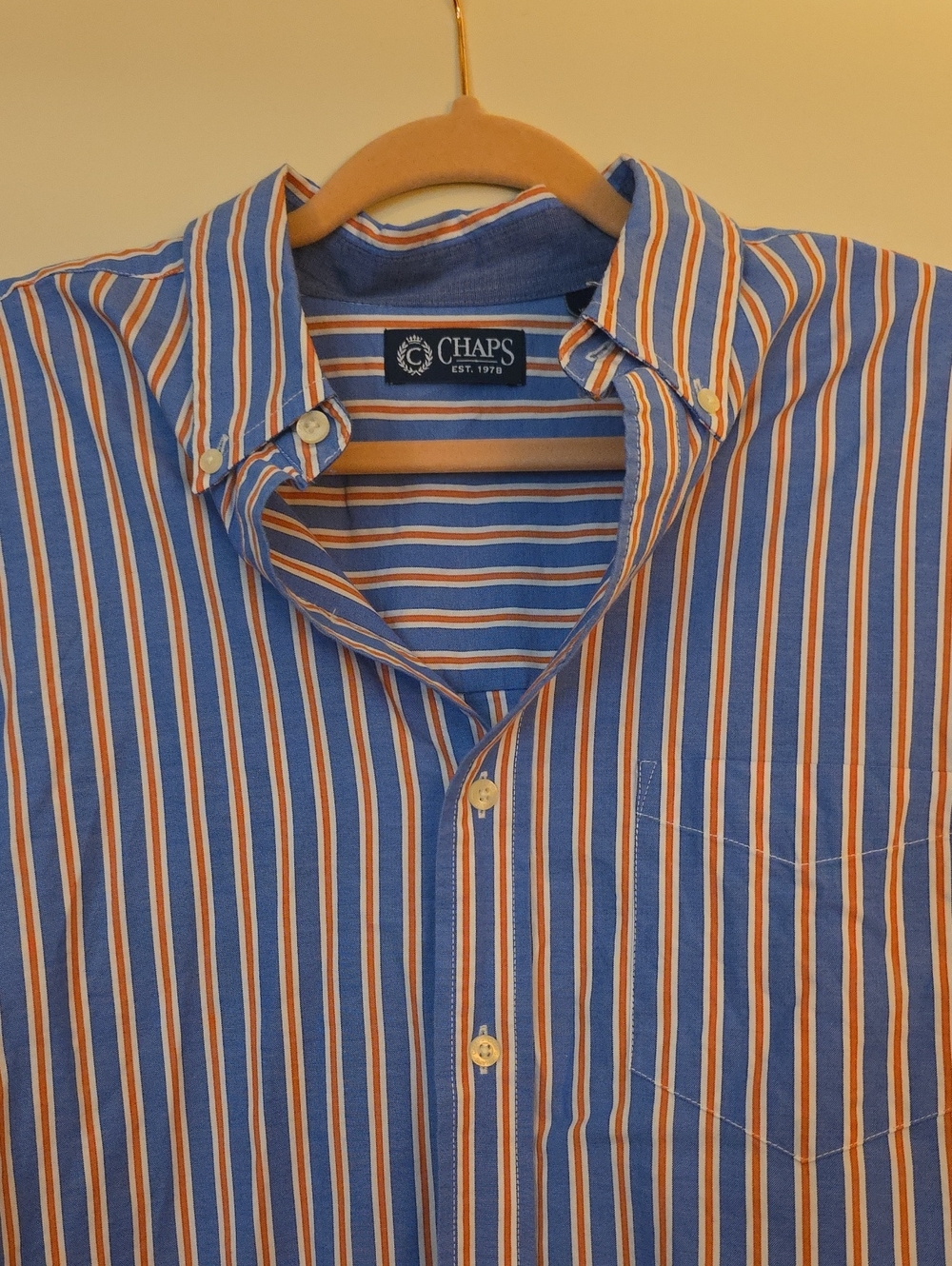 Chaps Blue, White & Orange Striped Men's Button-Up Shirt